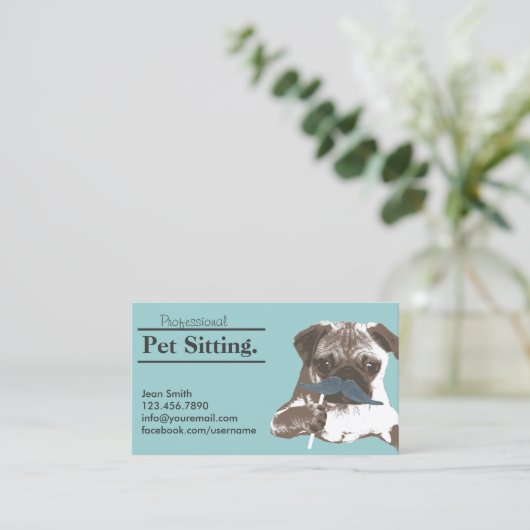 ペット付き添いのかわいい髭犬のペットの世話 名刺 (スタンド正面)