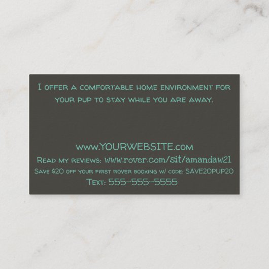 ペット付き添いの粗紡機犬の搭乗の名刺 名刺 (裏面)