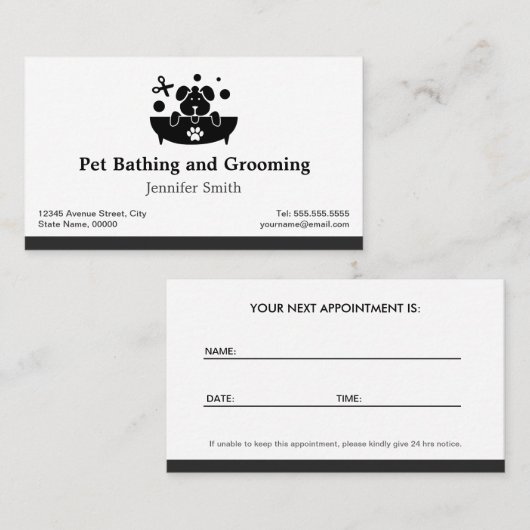 ペット入浴とグルーミング-アポイントメント 予約カード (正面/裏面)