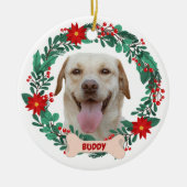 ペット写真で自分のクリスマスリースを作成 セラミックオーナメント (正面)