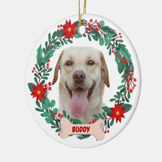 ペット写真で自分のクリスマスリースを作成 セラミックオーナメント (左)