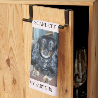 ペット写真と名前レイアウトのトップパウプリント キッチンタオル