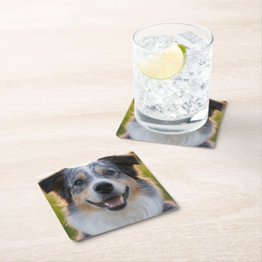 ペット写真のカスタマイズ追加 スクエアペーパーコースター (インサイチュ)