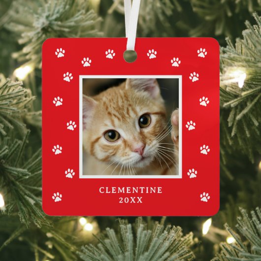 ペット写真の肉球プリント クリスマス メタルオーナメント (インサイチュ)