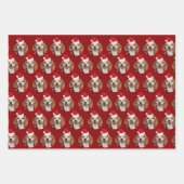 ペット写真クリスマスカラーサンタ帽子の頭 ラッピングペーパーシート (正面2)