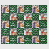 ペット写真グリーンバッファロープレイドウィフメリークリスマス ラッピングペーパー (フラット)