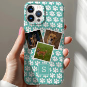 ペット写真コラージュ付きパウプリントモノグラム入りiPhoneケース(ターコイズブルー) Case-Mate iPhoneケース
