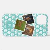 ペット写真コラージュ付きパウプリントモノグラム入りiPhoneケース(ターコイズブルー) Case-Mate iPhoneケース (裏面 (横))