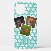 ペット写真コラージュ付きパウプリントモノグラム入りiPhoneケース(ターコイズブルー) Case-Mate iPhoneケース (裏面)