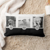 ペット写真コラージュ – メモリアル，記念白黒 ランバークッション (ブランケット)