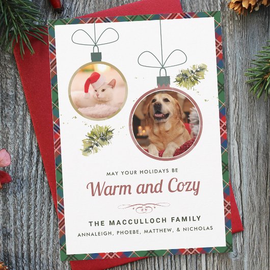 ペット写真プレイドタータンチェッククリスマス シーズンカード