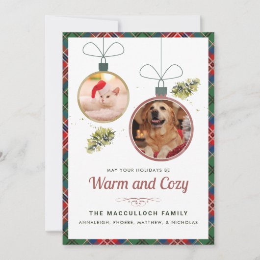 ペット写真プレイドタータンチェッククリスマス シーズンカード (正面)