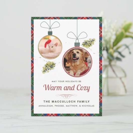 ペット写真プレイドタータンチェッククリスマス シーズンカード (スタンド正面)