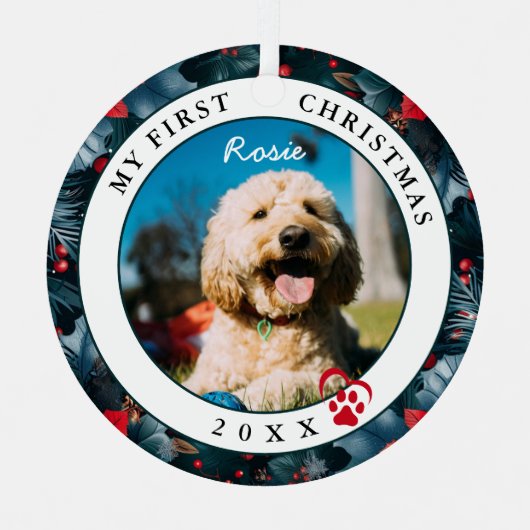 ペット写真マイ初めてのクリスマス犬 メタルオーナメント (正面)