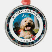 ペット写真マイ初めてのクリスマス犬 メタルオーナメント (正面)