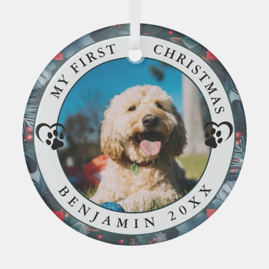 ペット写真マイ初めてのクリスマス ガラスオーナメント (正面)