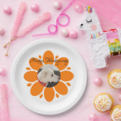 ペット写真用かわいいオレンジ色の花枠 ペーパープレート (パーティー)