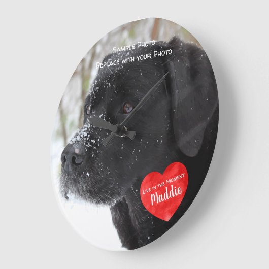 ペット写真記念物-写真を追加-犬の写真 ラージ壁時計 (傾斜)