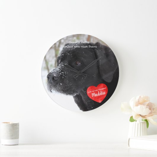 ペット写真記念物-写真を追加-犬の写真 ラージ壁時計 (ホーム)
