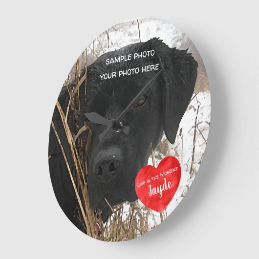 ペット写真記念物-写真を追加-犬の写真 ラージ壁時計 (傾斜)
