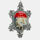 ペット初めてのクリスマスの写真は個人化なります スノーフレークピューターオーナメント (左)