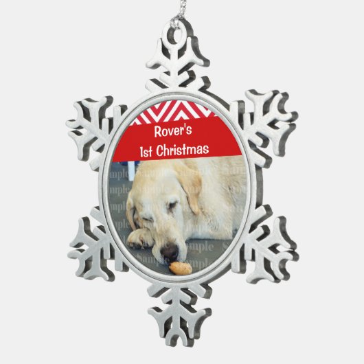 ペット初めてのクリスマスの写真は個人化なります スノーフレークピューターオーナメント (右)