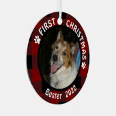 ペット初めてのクリスマスバッファロープレイド2写真名 メタルオーナメント (正面右)