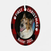 ペット初めてのクリスマスバッファロープレイド2写真名 メタルオーナメント (正面左)