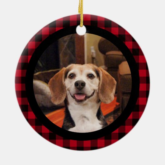 ペット初めてのクリスマスバッファロープレイド2枚の写真2面 セラミックオーナメント (裏面)