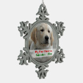 ペット初めてのクリスマスパーソナライズされた写真テンプレート スノーフレークピューターオーナメント (左)