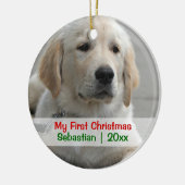 ペット初めてのクリスマスパーソナライズされた写真テンプレート セラミックオーナメント (左)