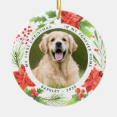 ペット初めてのクリスマスフォーエバーホームリースドッグフォト セラミックオーナメント (正面)