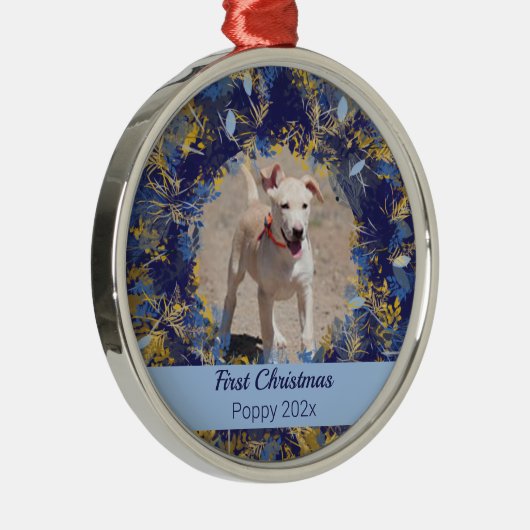 ペット初めてのクリスマスブルーリース メタルオーナメント (右)