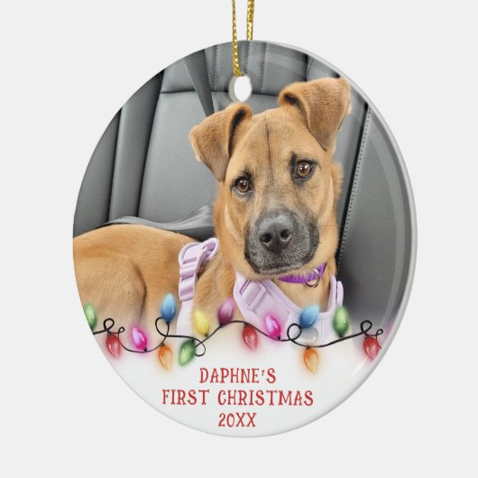 ペット初めてのクリスマスライト2枚パーソナライズされた写真 セラミックオーナメント (左)