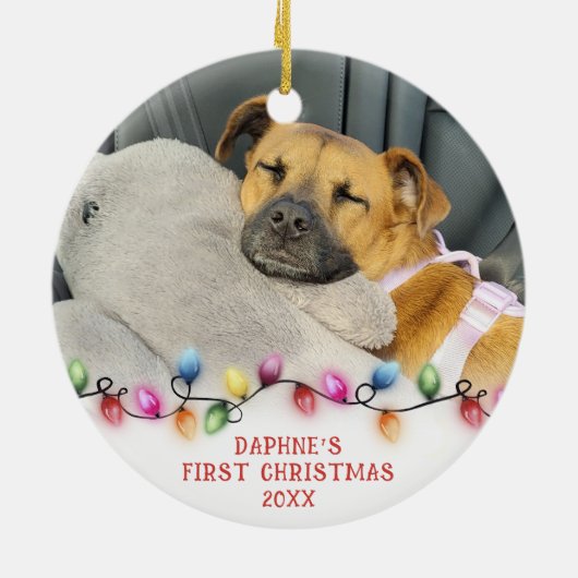 ペット初めてのクリスマスライト2枚パーソナライズされた写真 セラミックオーナメント (裏面)