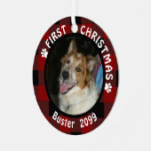 ペット初めてのクリスマス両面2フォトバッファローチェック メタルオーナメント (正面左)