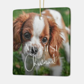 ペット初めてのクリスマス写真ミニマル書道 セラミックオーナメント (左)