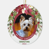 ペット初めてのクリスマス2枚の写真2面フローラ セラミックオーナメント (左)