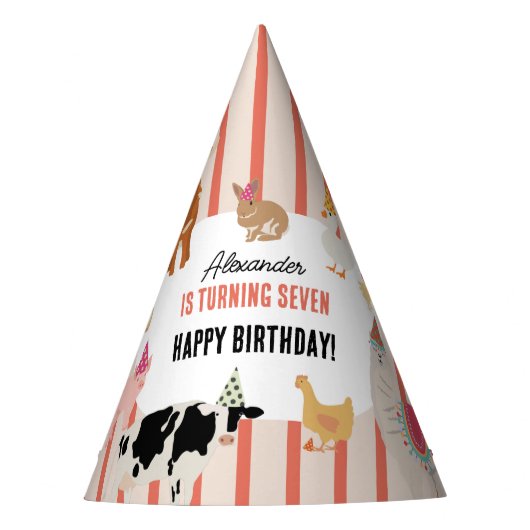 ペット動物園パーティー 動物 バーンヤード 誕生日テーマ パーティーハット (正面)
