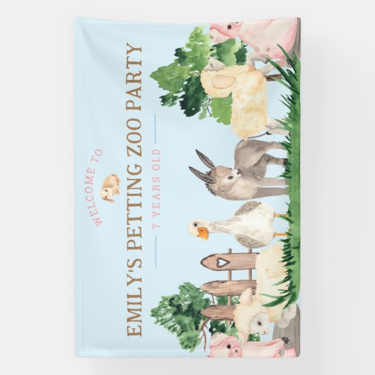 ペット動物園ファーム動物の誕生日パーティバナー 横断幕 (縦)