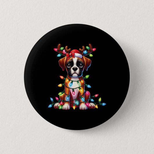 ペット動物愛好家かわいいボクサードトナカイ〔雄ジカの〕枝角 缶バッジ (正面)