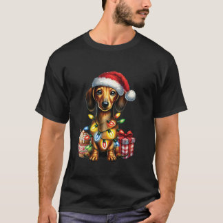 ペット動物愛好家ダッシュンドドッグサンタハットクリスマ Tシャツ