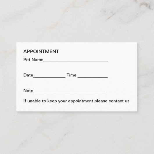 ペット動物病院の獣医アポイントメントカード 予約カード (裏面)