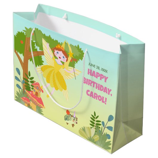 ペット友達と庭の妖精の誕生日パーティー ラージペーパーバッグ (裏面アングル)