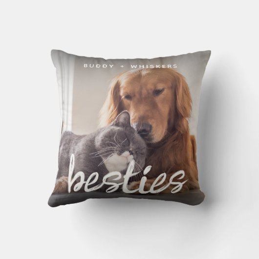 ペット友達の犬と猫の写真ギフト クッション (裏面)