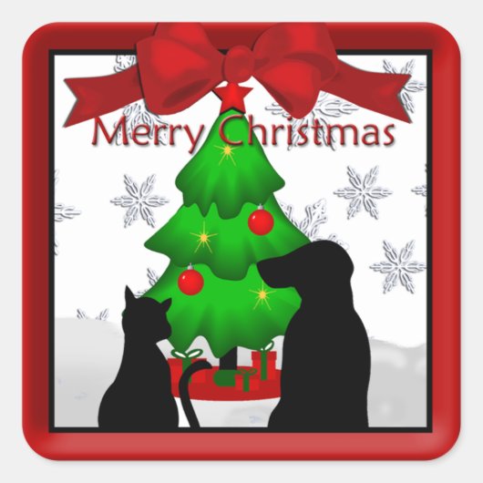 ペット友達クリスマスステッカー スクエアシール (正面)