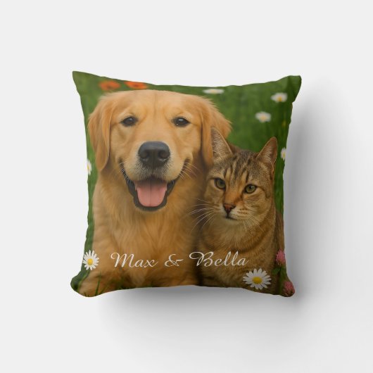 ペット友達ドッグパパキャットママフローラフォトギフト クッション (正面)
