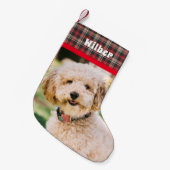 ペット名とフォトレッドフランネル スモールクリスマスストッキング (正面 (吊り時))