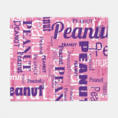 ペット名の繰り返しパターンピンクパープルホワイトフォント フリースブランケット (正面(横))