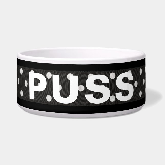 ペット名リボンの水玉模様 ボウル (正面)